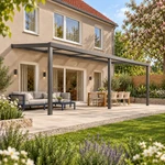 Terrassenüberdachung Plus 8 x 3,5 Meter Anthrazit opales Polycarbonat moderne Rinne – Gartenblick