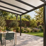 Terrassenüberdachung Plus 8 x 3,5 Meter Mattschwarz opales Polycarbonat moderne Rinne – Unteransicht