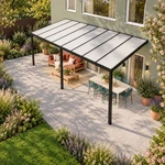 Terrassenüberdachung Plus 8 x 3,5 Meter Mattschwarz opales Polycarbonat moderne Rinne – Dachansicht