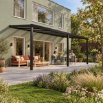 Terrassenüberdachung Plus 8 x 3,5 Meter Mattschwarz opales Polycarbonat moderne Rinne – Gartenleben