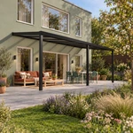 Terrassenüberdachung Plus 8 x 3,5 Meter Mattschwarz opales Polycarbonat moderne Rinne – Gartenblick
