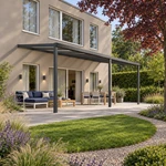 Terrassenüberdachung Plus 8 x 4 Meter Anthrazit Opal Polycarbonat moderne Rinne – Gesamtansicht