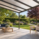 Terrassenüberdachung Plus 8 x 4 Meter Anthrazit Opal Polycarbonat moderne Rinne – Unteransicht