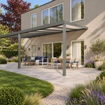 Terrassenüberdachung Plus 8 x 4 Meter Anthrazit Opal Polycarbonat moderne Rinne – Seitenansicht