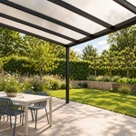 Terrassenüberdachung Plus 8 x 4 Meter Mattschwarz opales Polycarbonat moderne Rinne – Unteransicht