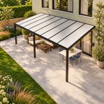 Terrassenüberdachung Plus 8 x 4 Meter Mattschwarz opales Polycarbonat moderne Rinne – Dachansicht