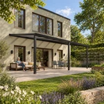 Terrassenüberdachung Plus 8 x 4 Meter Mattschwarz opales Polycarbonat moderne Rinne – Gartenblick
