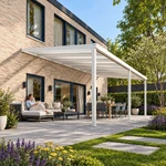 Terrassenüberdachung Plus 8,03 x 4,0 Meter Mattweiß Opal-Polycarbonat moderne Rinne – Gartenleben