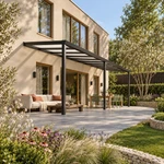 Terrassenüberdachung Plus 9,03 x 2,5 Meter Mattschwarz Opal Polycarbonat moderne Rinne – Gesamtansicht