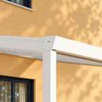 Terrassenüberdachung Plus 9,03 x 2,5 Meter Mattweiß Opal-Polycarbonat moderne Rinne – Rinnendetail