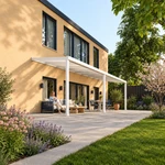 Terrassenüberdachung Plus 9,03 x 2,5 Meter Mattweiß Opal-Polycarbonat moderne Rinne – Gartenleben