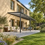 Terrassenüberdachung Plus 9,03 x 3 Meter Anthrazit Opal Polycarbonat moderne Rinne – Gesamtansicht