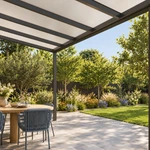 Terrassenüberdachung Plus 9,03 x 3 Meter Anthrazit Opal Polycarbonat moderne Rinne – Unter dem Dach