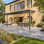 Terrassenüberdachung Plus 9,03 x 3 Meter Anthrazit Opal Polycarbonat moderne Rinne – Seitenansicht
