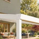 Terrassenüberdachung Plus 9,03 x 3 Meter Mattweiß Opal-Polycarbonat moderne Rinne – Rinnendetail