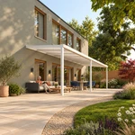 Terrassenüberdachung Plus 9,03 x 3 Meter Mattweiß Opal-Polycarbonat moderne Rinne – Gartenleben