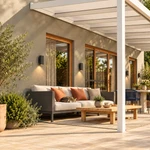 Terrassenüberdachung Plus 9,03 x 3 Meter Mattweiß Opal-Polycarbonat moderne Rinne – Gartenblick