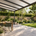 Terrassenüberdachung Plus 9 x 3,5 Meter Anthrazit opales Polycarbonat moderne Rinne – Unteransicht