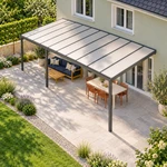 Terrassenüberdachung Plus 9 x 4 Meter Anthrazit opales Polycarbonat moderne Rinne – Dachansicht