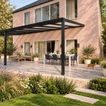 Terrassenüberdachung Plus 9 x 4 Meter Mattschwarz opales Polycarbonat moderne Rinne – Gartenblick