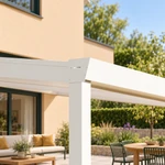 Terrassenüberdachung Plus 9,03 x 4 Meter Mattweiß Opal-Polycarbonat moderne Rinne – Rinnendetail