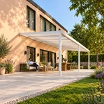 Terrassenüberdachung Plus 9,03 x 4 Meter Mattweiß Opal-Polycarbonat moderne Rinne – Gartenleben