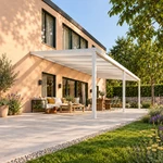Terrassenüberdachung Plus 9,03 x 4 Meter Mattweiß Opal-Polycarbonat moderne Rinne – Gartenblick