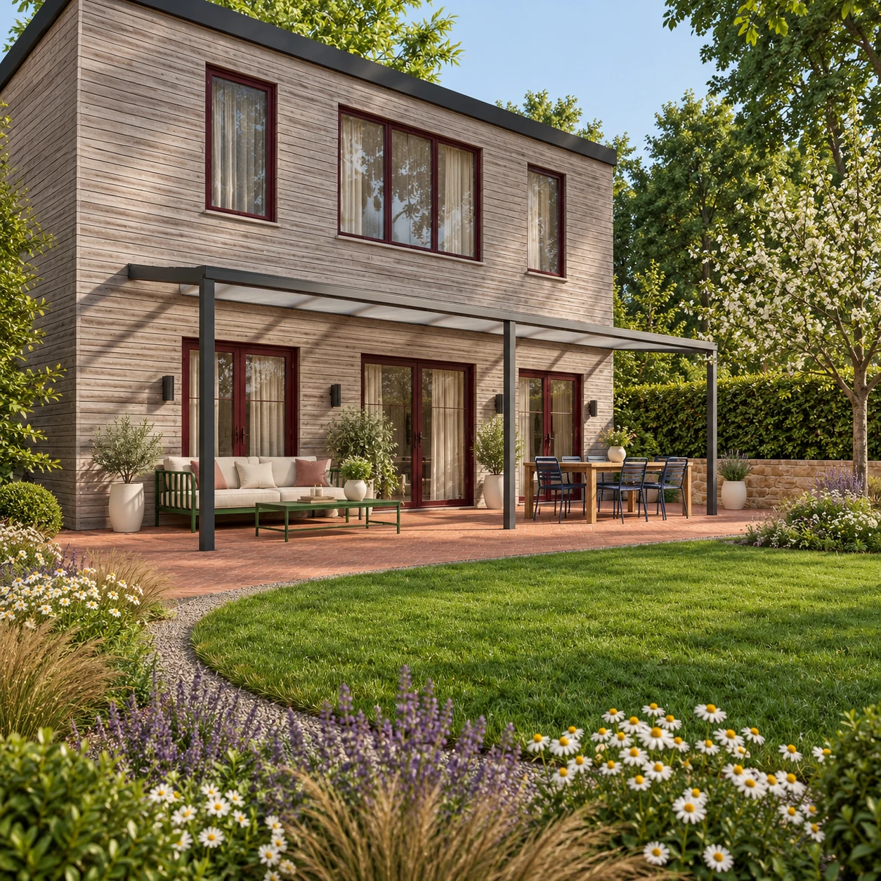 Terrassenüberdachung Plus 11,03 x 2,5 Meter Anthrazit Opal-Polycarbonat moderne Rinne – Gesamtansicht Terrassenüberdachung Plus 11,03 x 2,5 Meter Anthrazit Opal-Polycarbonat moderne Rinne – Gesamtansicht