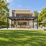 Lamellendach Premium 6 x 3.5 Meter Anthrazit – Gesamtansicht im Garten
